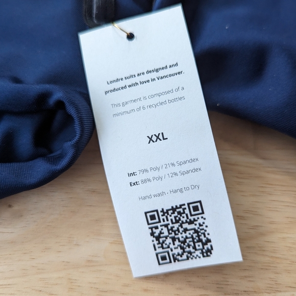 Londre Swimwear Navy Bandeau Top and High Leg Scrunch Bottom Bikini Set - Picture 7 of 8